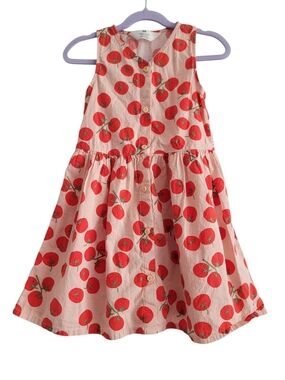 H&M 4T Tomato Novelty Sleeveless Button Front 100% Cotton Summer Spring Dress